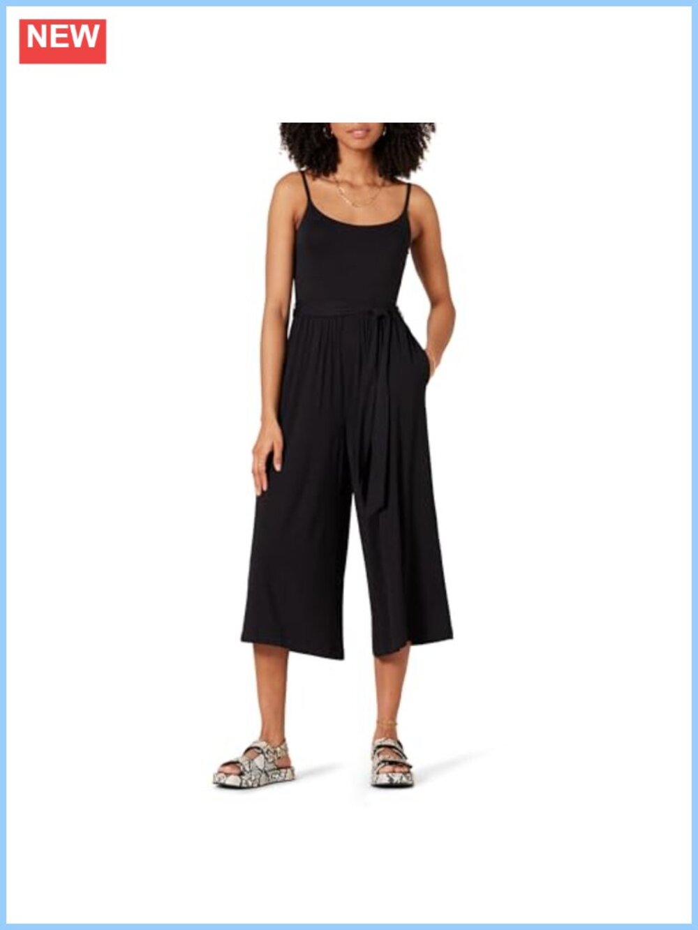 Viscose Stretch Jersey Cami Cropped Wide Leg Jumpsuit Adjustable Straps